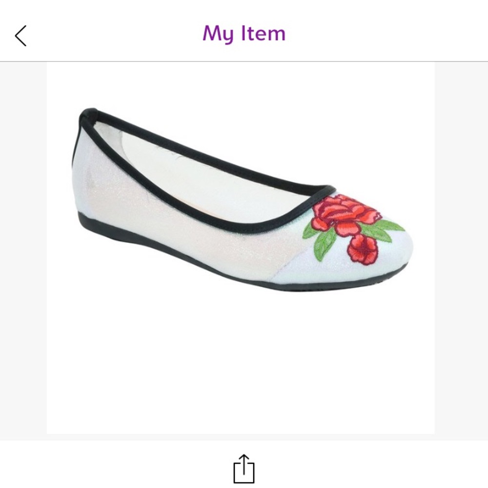 White and red floral embroidered ballet flats